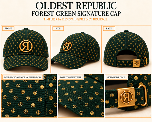 Forest Green Cap with Gold Micro-Monograms