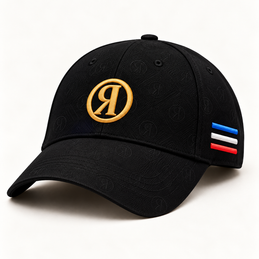 Black Signature Cap with Gold Monogram