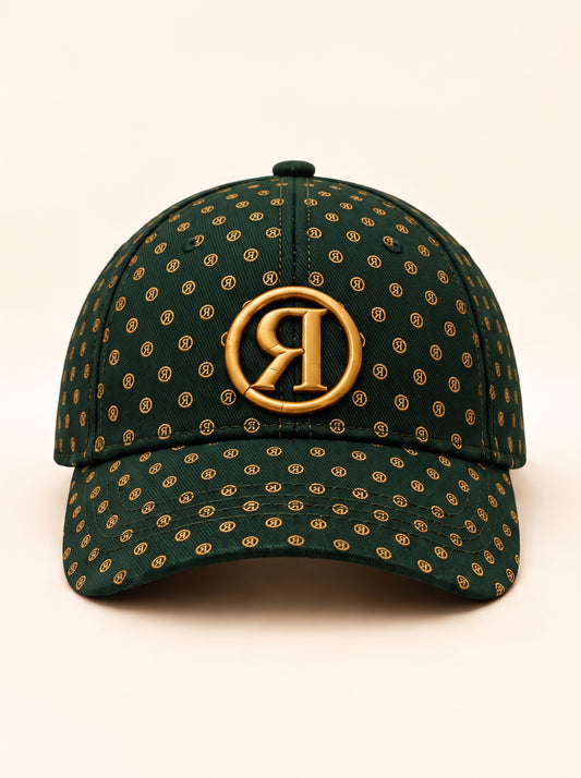 Forest Green Cap with Gold Micro-Monograms